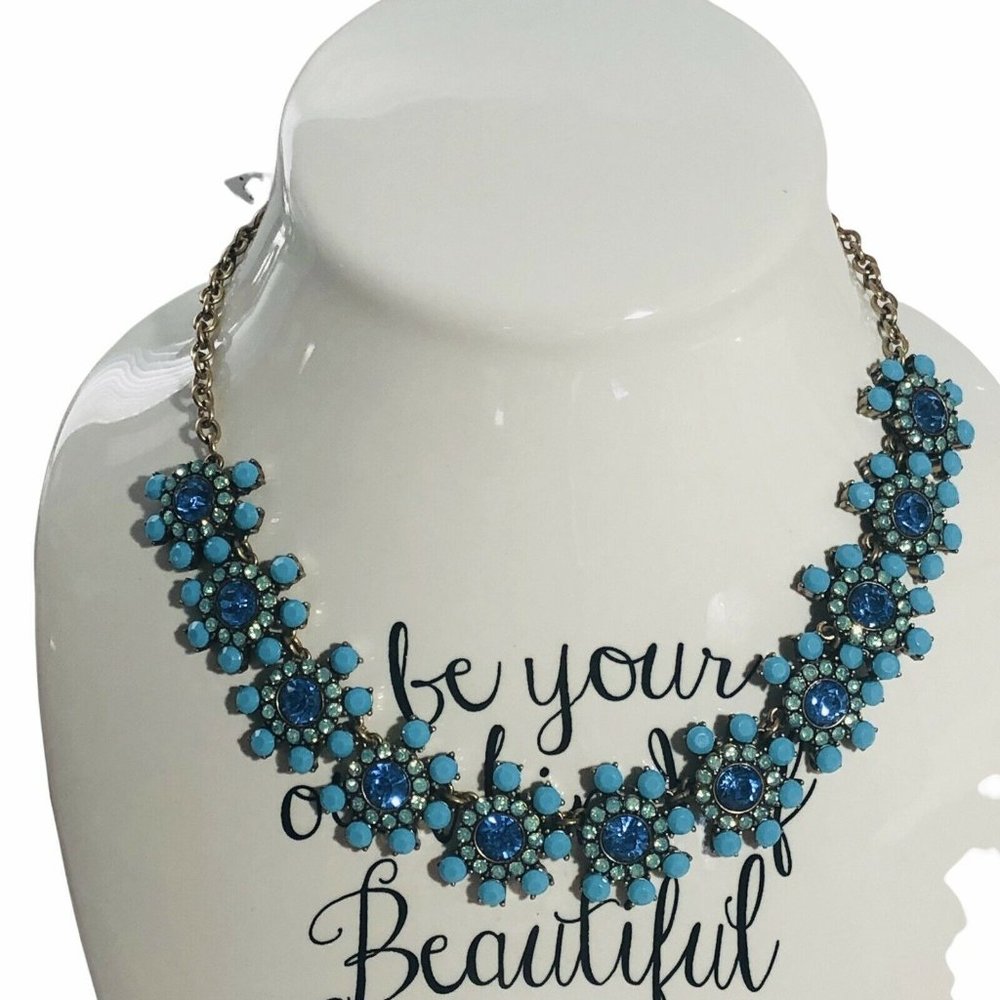 Statement Necklace 20" Blue Faux Turquoise Rhinestone Jewelry